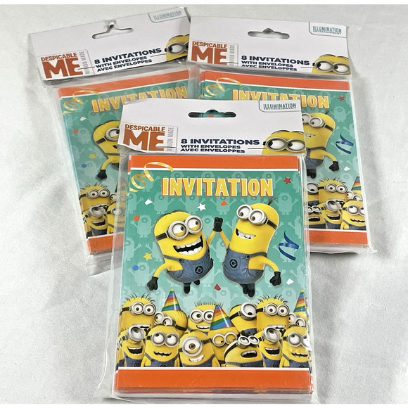 Despicable Me Minions Kid Birthday Party 24 Invitations (3 Packs of 8) Unique - Picture 1 of 5